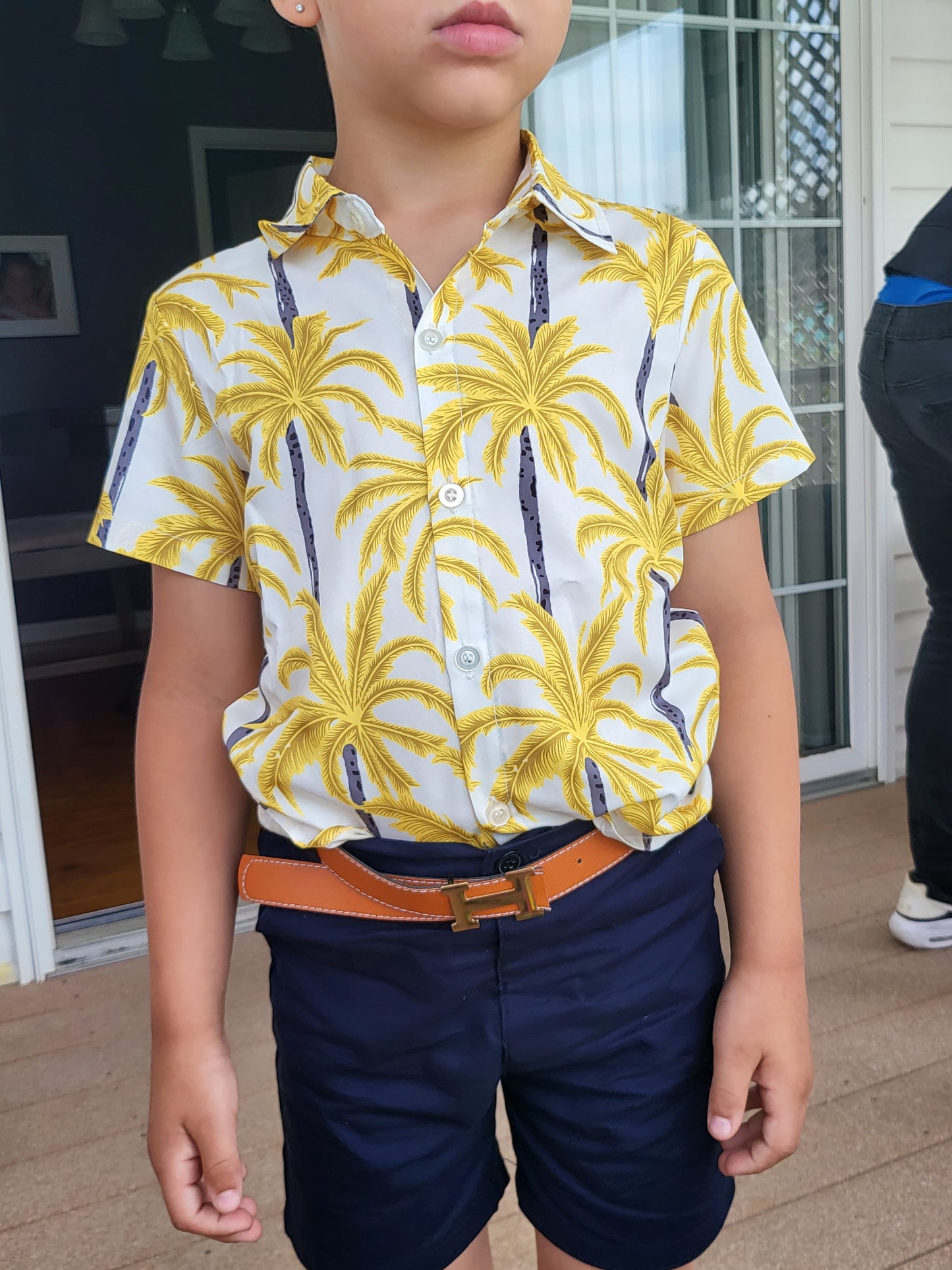 Boys Golden Palm Tree Shirt, Shorts & Belt set