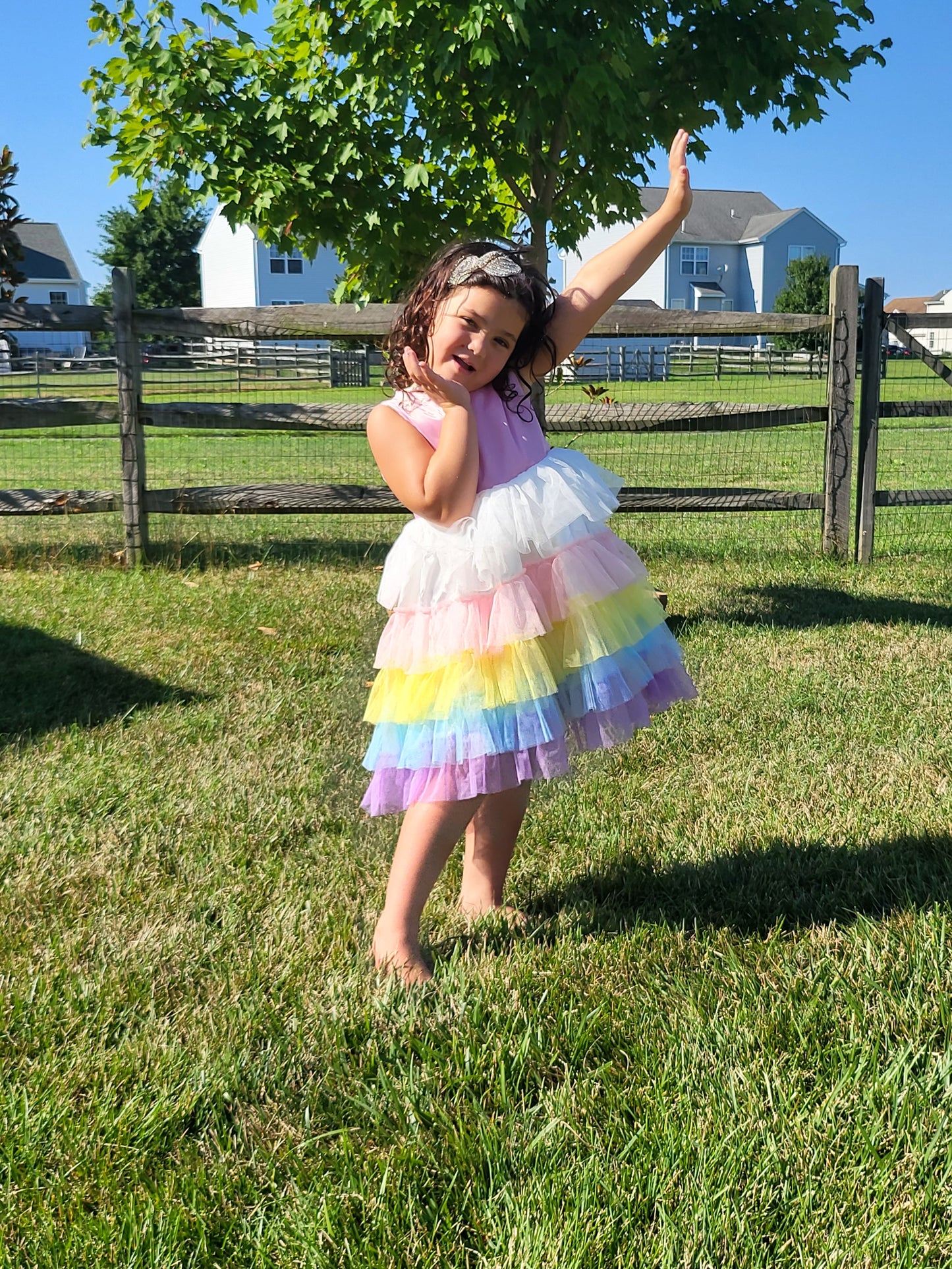 Girls Pastel Rainbow Layered Dress