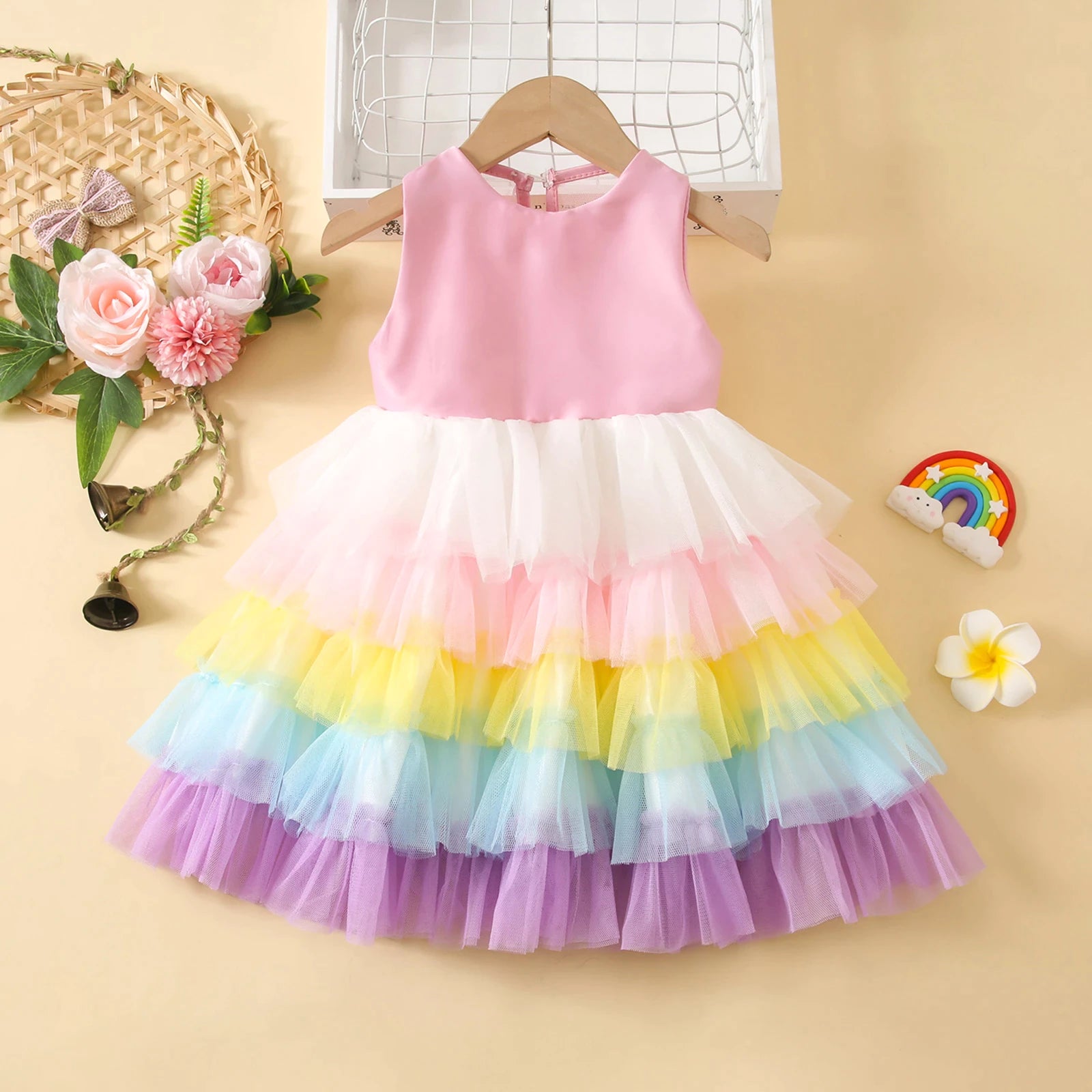 Girls Pastel Rainbow Layered Dress – Bnxtkids Girls Pastel Rainbow Layered Dress – Bnxtkids
