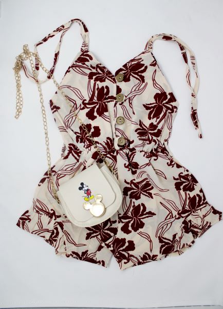 Girls Tied V-Neck Ruffled Romper