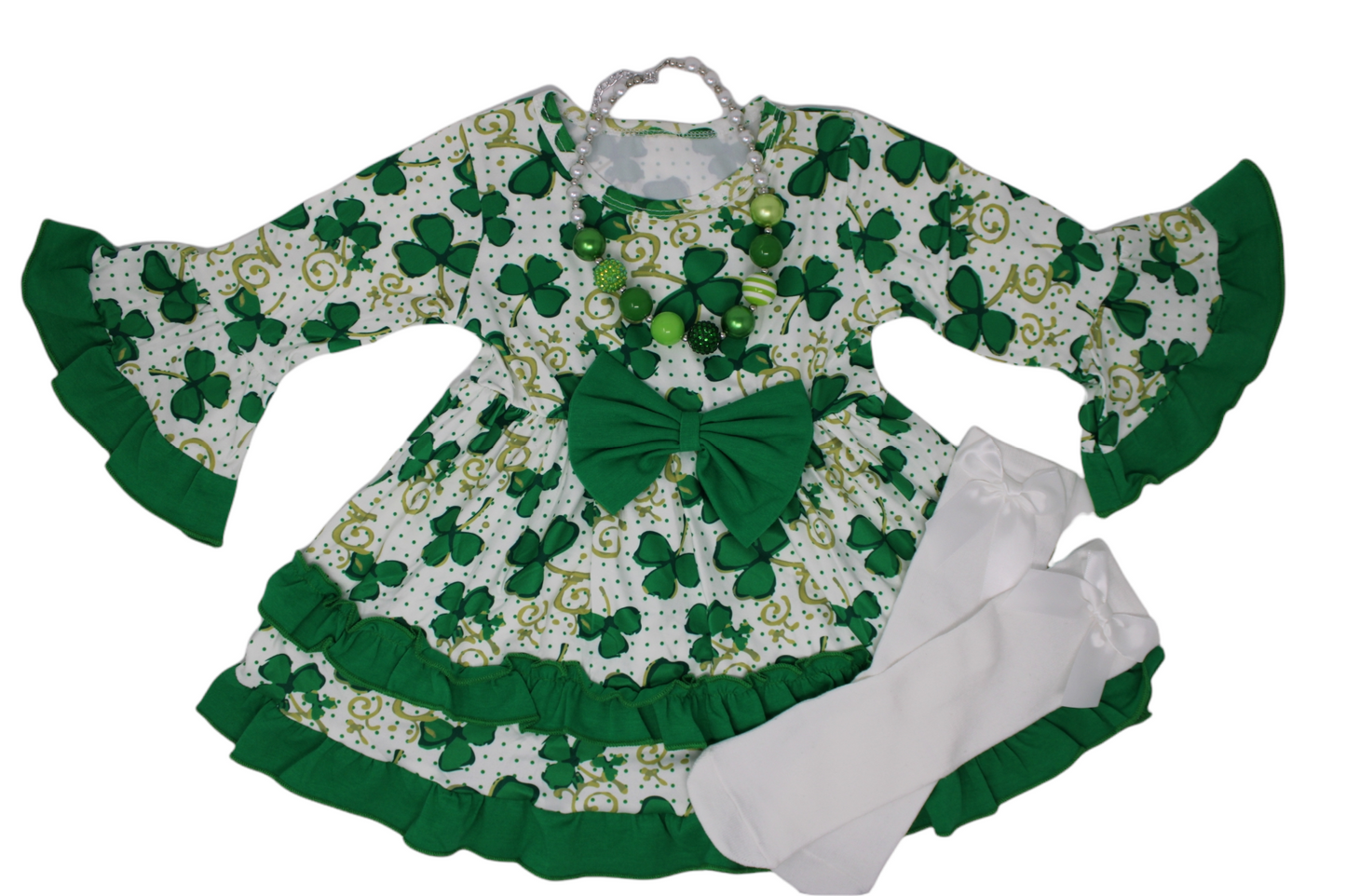 Girls Ruffled, clover, St Patricks, dress