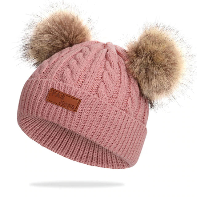 Wool, dual puff ball hats, 3t-8