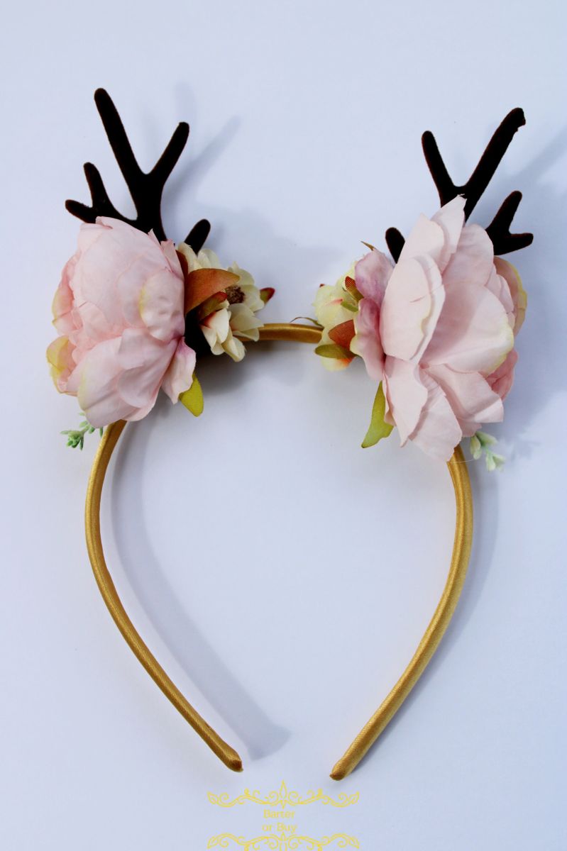 Golden Headband, 2 Floral Reindeer, Toddler