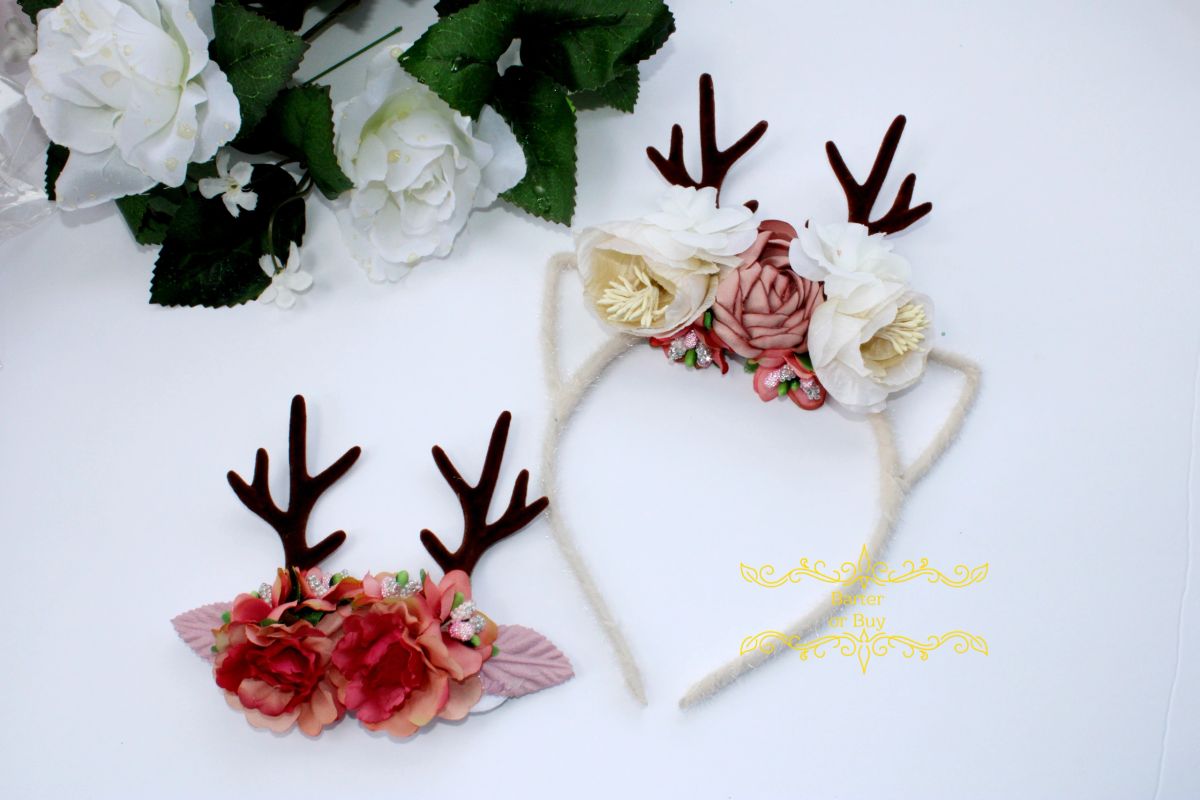 Floral Reindeer Antler Ivory Headband Toddler