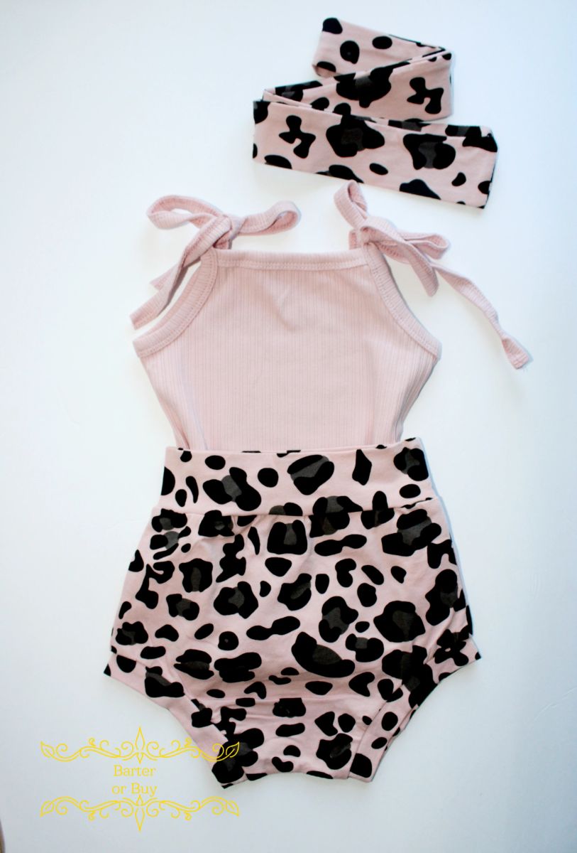 Girls 3Pc Moo Print, Ribbed Onesie &High Waist Bummie Set