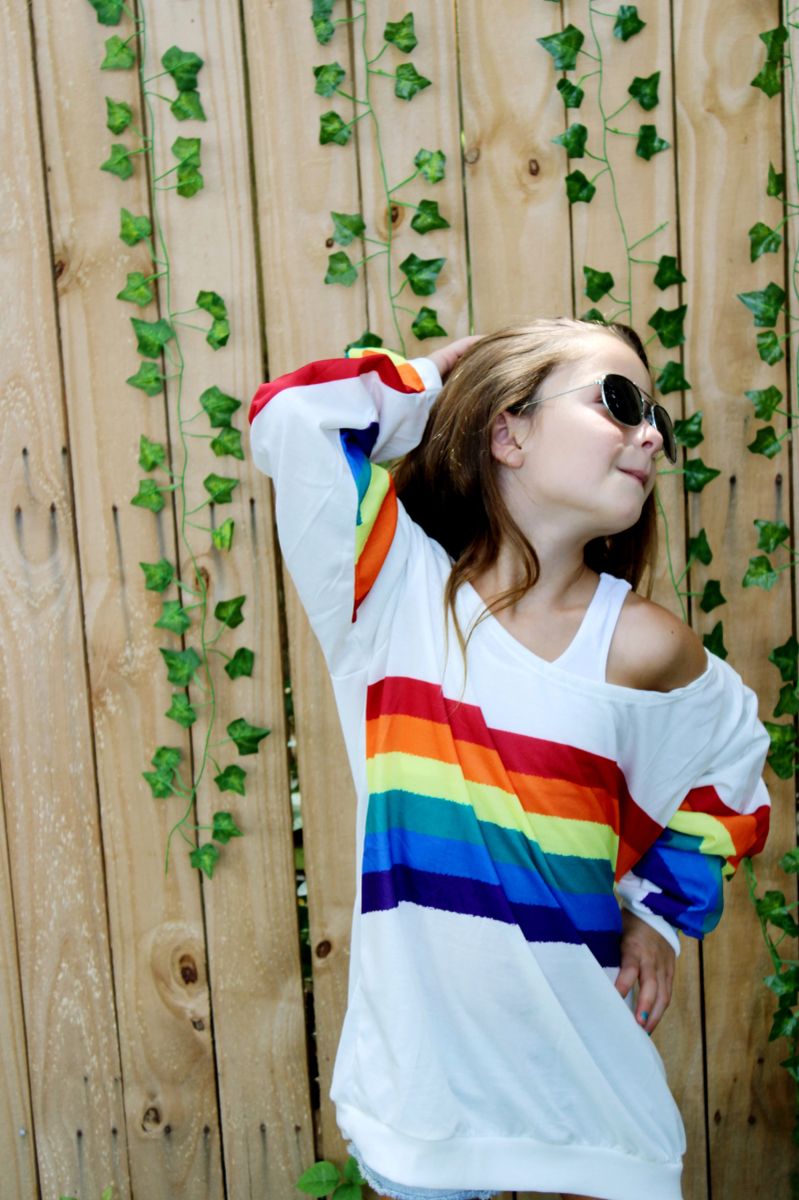Rainbow, One Shoulder, Oversized Top