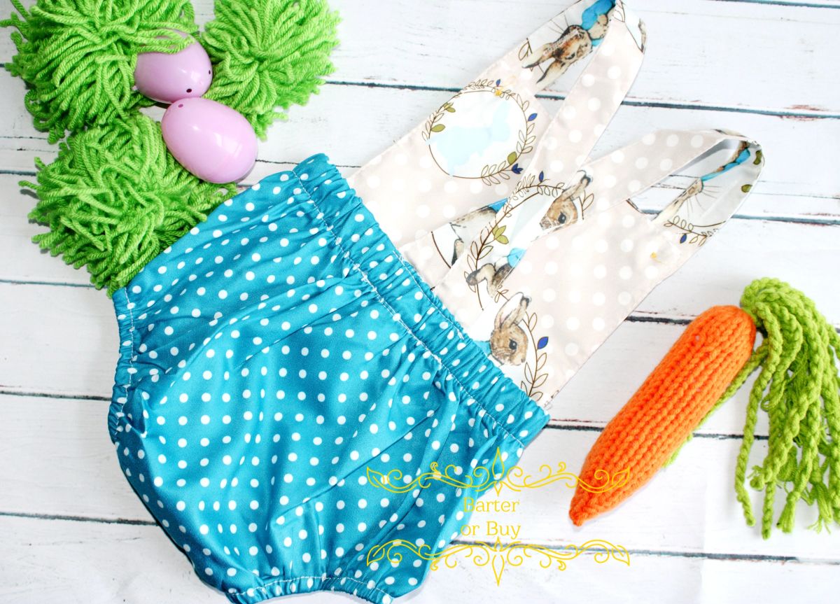 Peter Cottontail Easter Bunny Blue Dots Romper