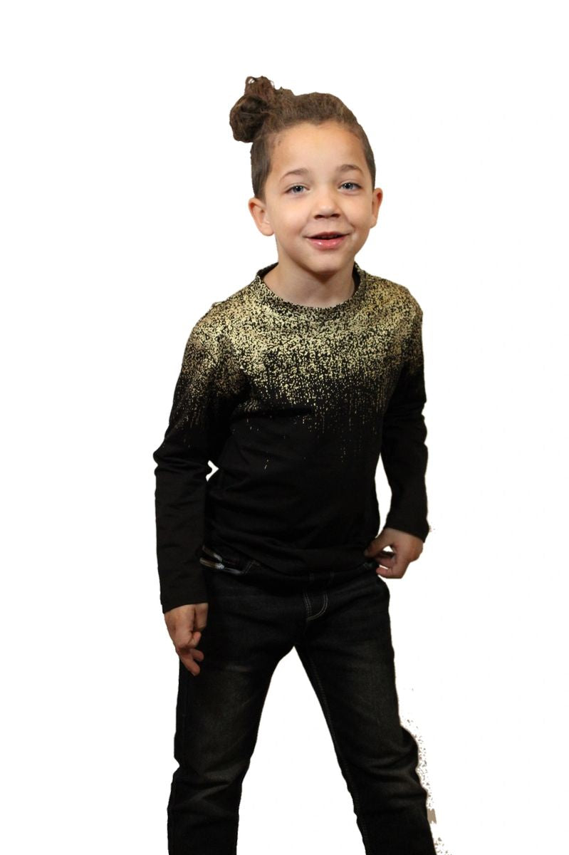 Boys Black & Gold Shine Long Sleeved T-Shirt , top