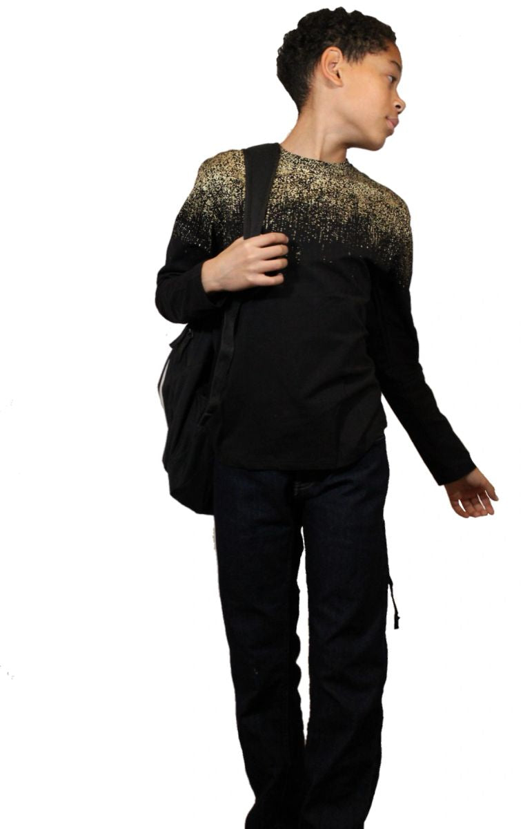 Boys Black & Gold Shine Long Sleeved T-Shirt , top