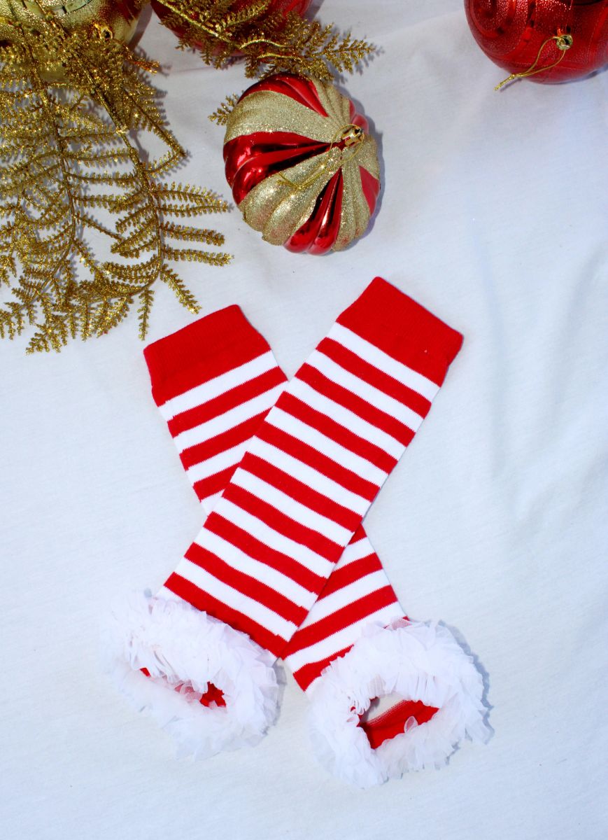 Red & White Stripe Leg Warmers