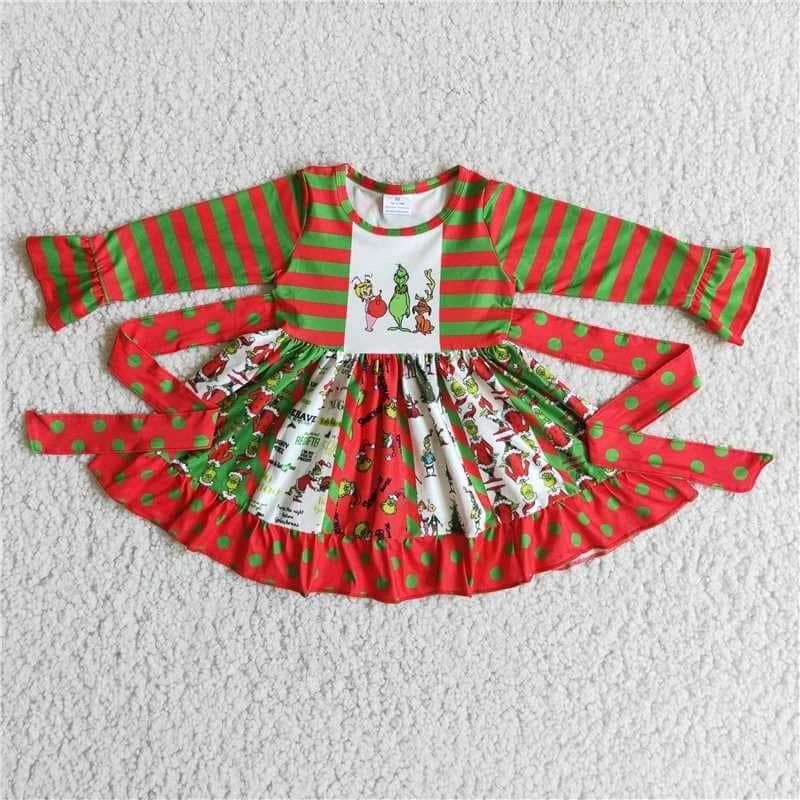 Red & Green Striped Christmas Swirly Ruffle Dress Grinch Cindy Lou Bnxtkids Red & Green Striped Christmas Swirly Ruffle Dress Grinch Cindy Lou Bnxtkids