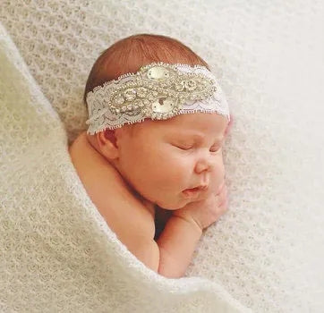 Newborn -6m, Lace & Gem acccented Headband