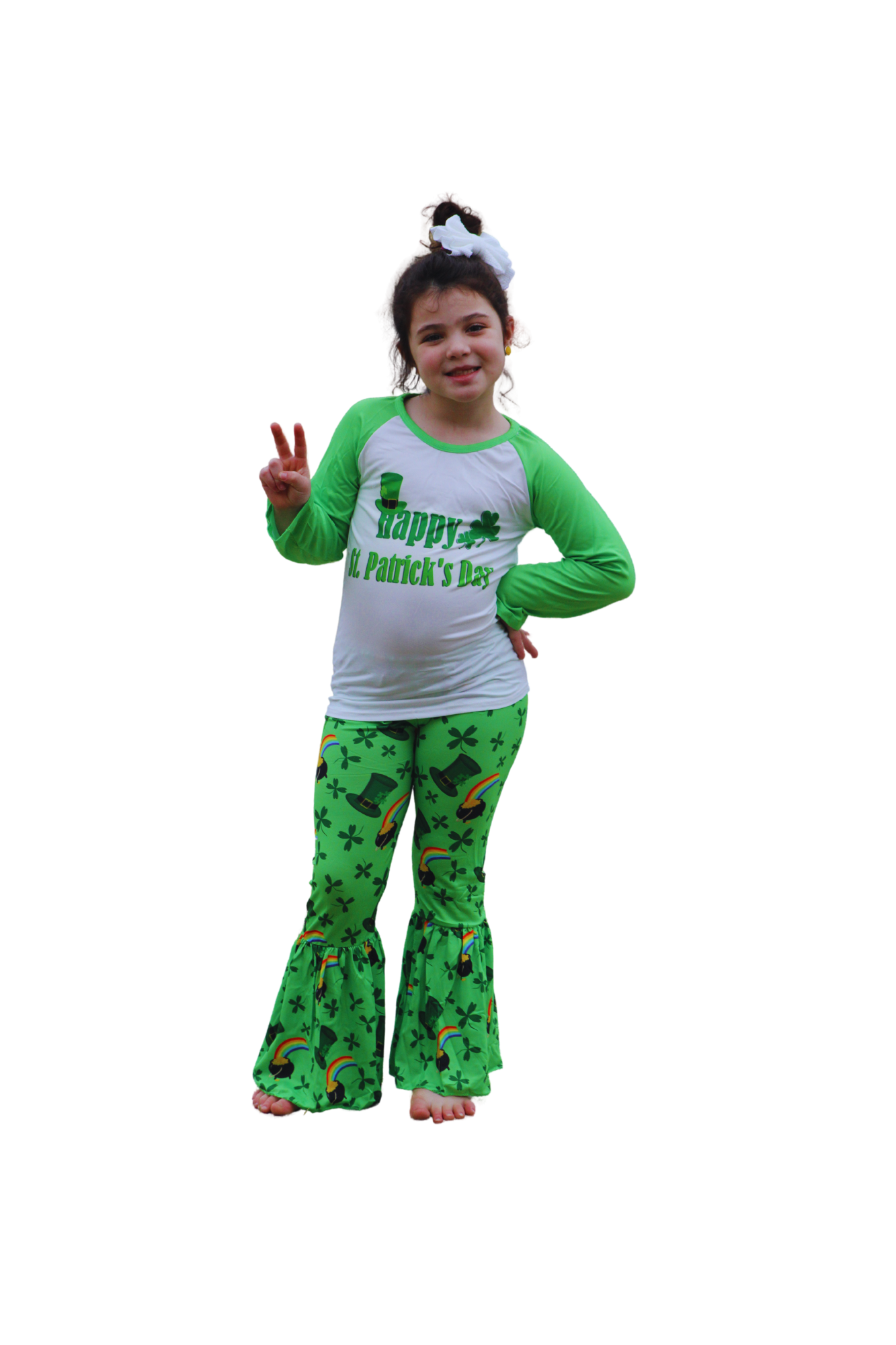 Girls Long Sleeved St Patricks Day, Hats, Rainbow & Clover Dress