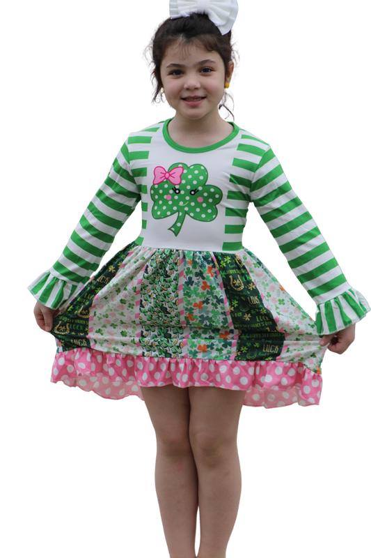 Girls St Patricks Day Large Clover Dress