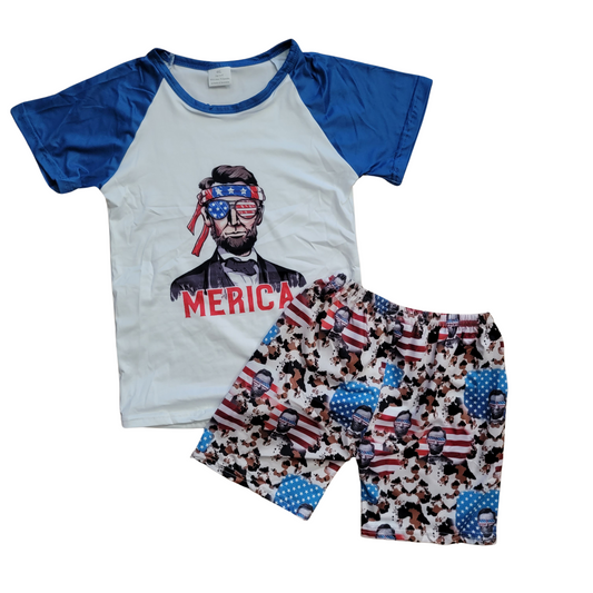 Abe Lincoln, "Merica" funny T, Boys, 2pc, Outfit Set / Top, 4t Of July, Independence Day