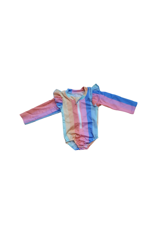 Long Sleeve, Pastel Rainbow UV Guard Swim Suit