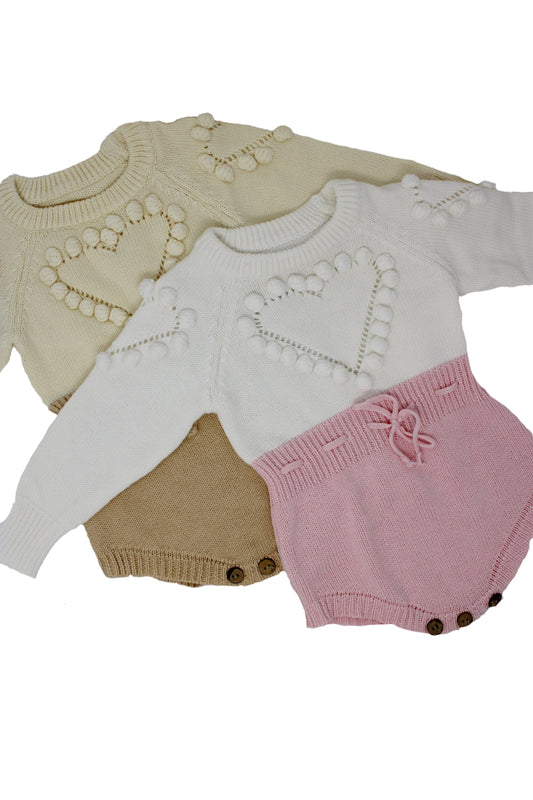 Girls Heart Pom Pom Sweater Romper