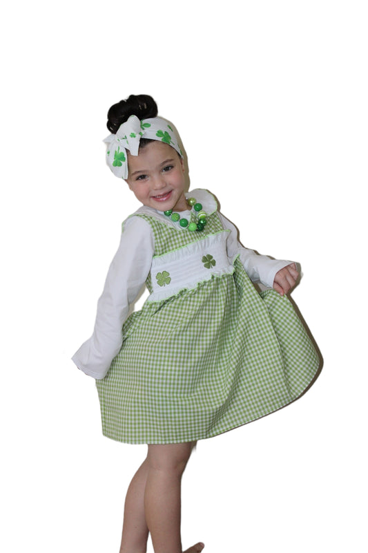 Girls Light Green Smocked St. PATRICKS dress