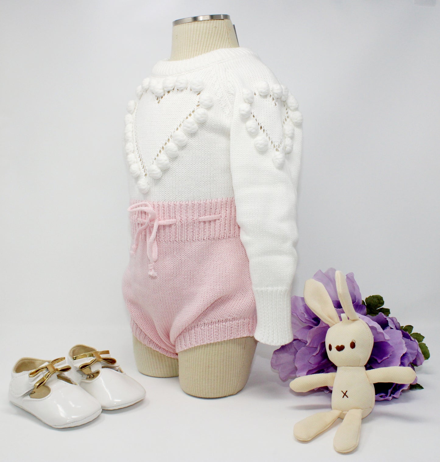 Girls Heart Pom Pom Sweater Romper