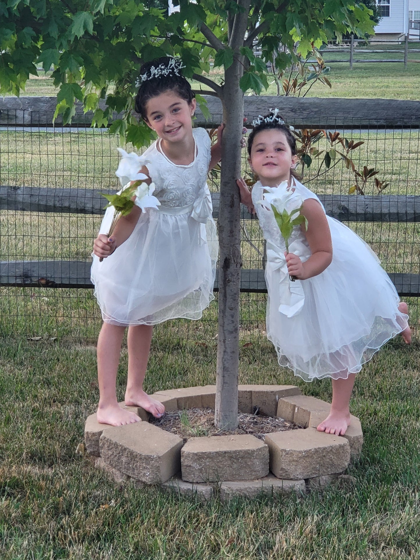 Girls Bright White Tulle Flower Girl Dress