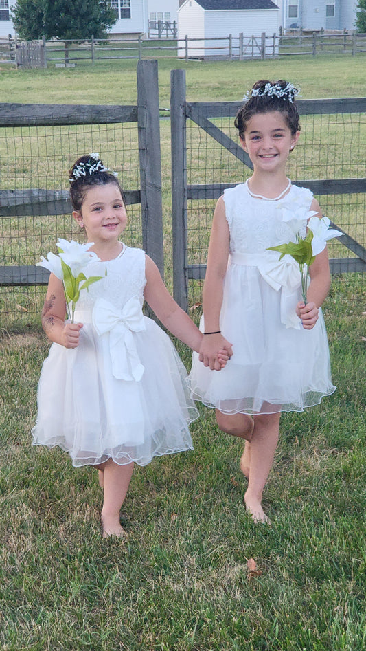 Girls Bright White Tulle Flower Girl Dress