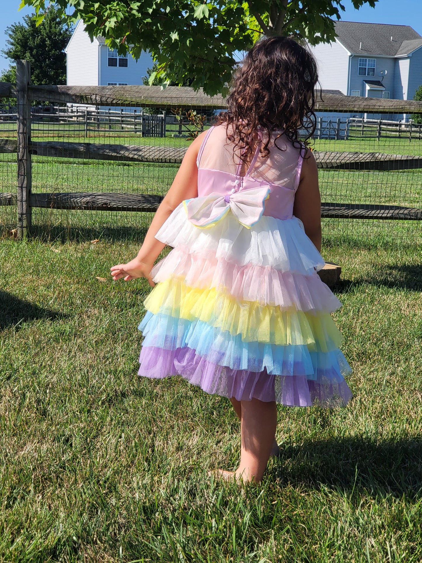 Girls Pastel Rainbow Layered Dress