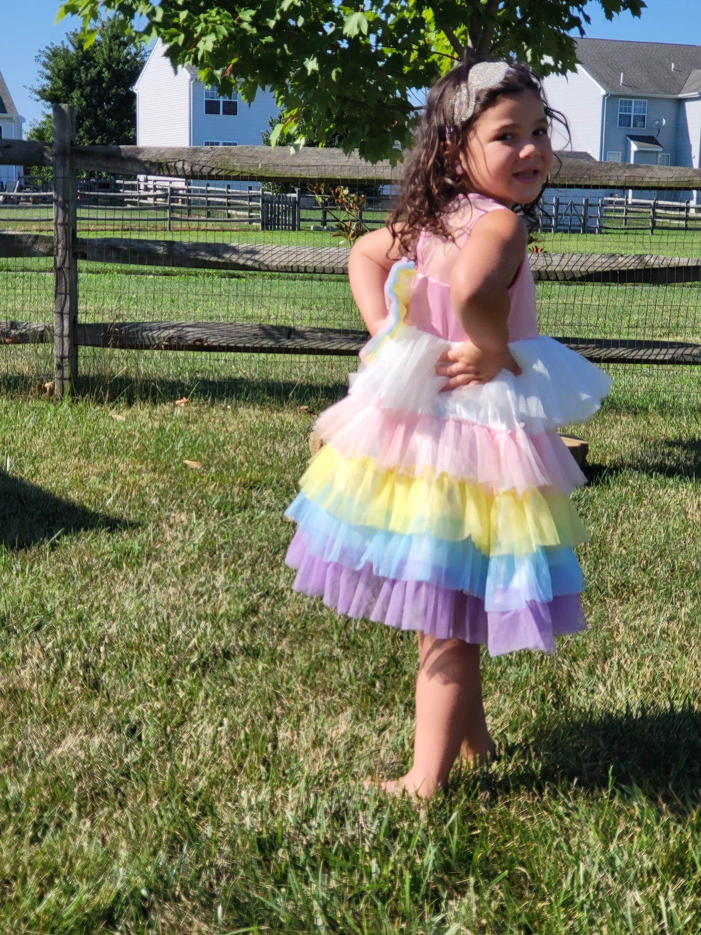 Girls Pastel Rainbow Layered Dress