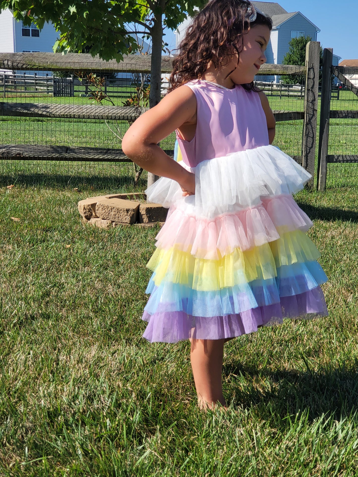 Girls Pastel Rainbow Layered Dress