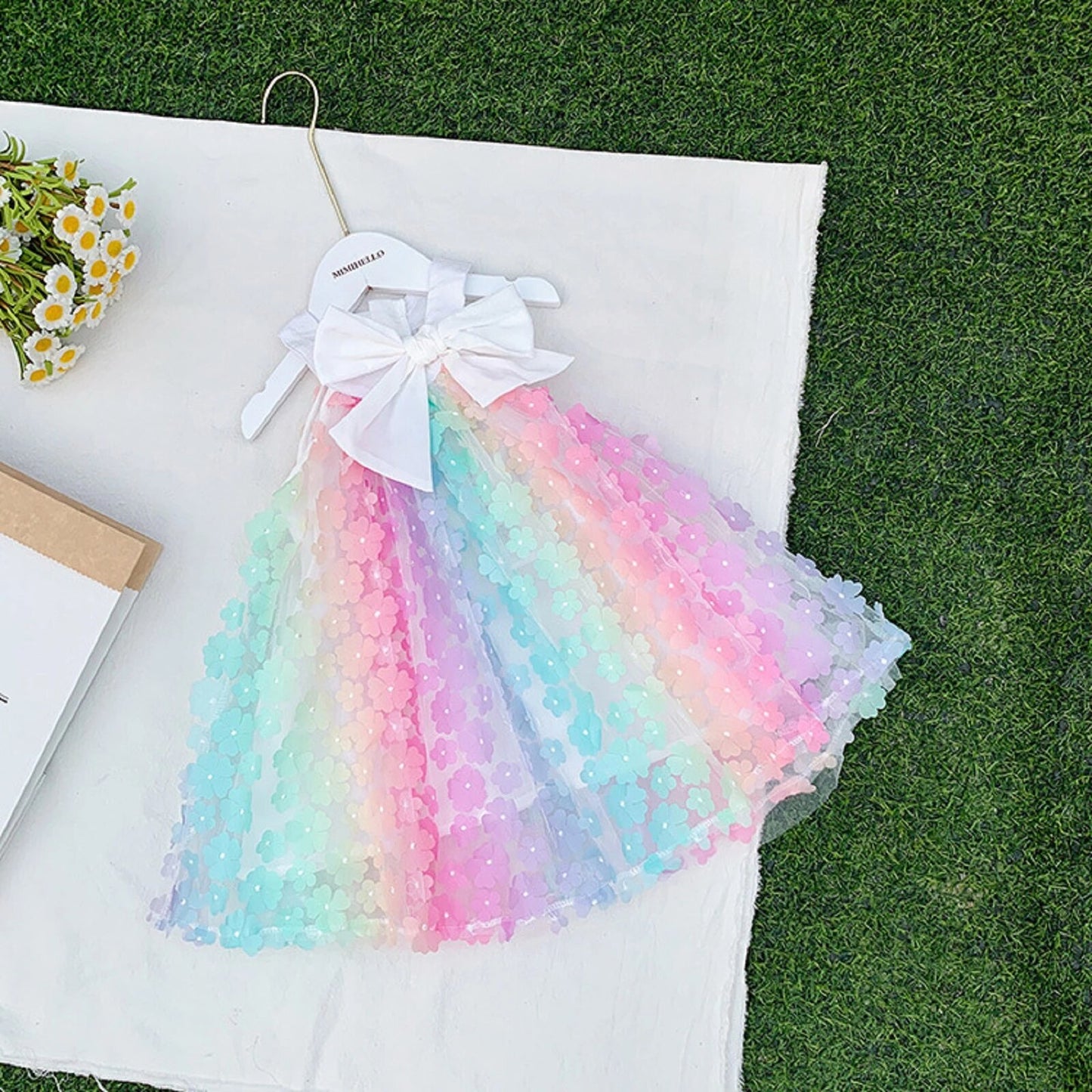 Girls Rainbow Drops of Paisleys Big Bow Dress