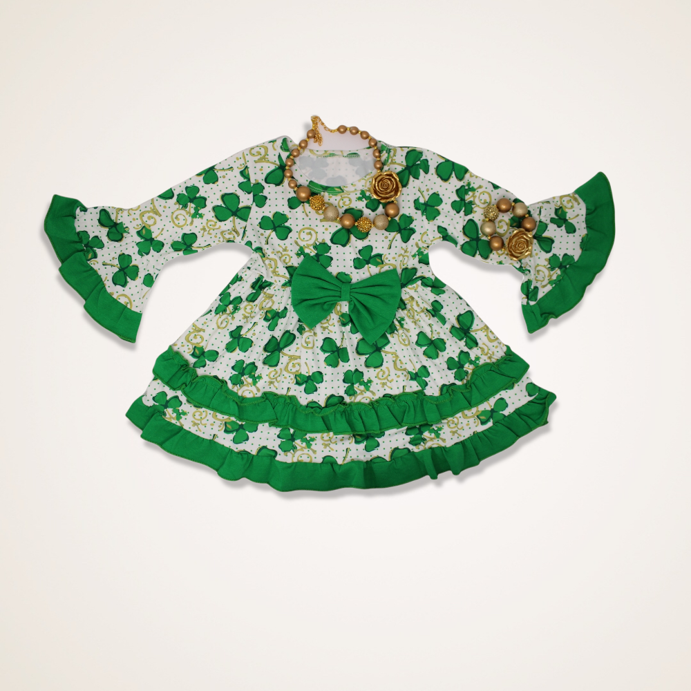 Girls Ruffled, clover,  St Patricks, dress