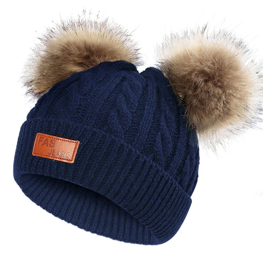 Wool, dual puff ball hats, 3t-8