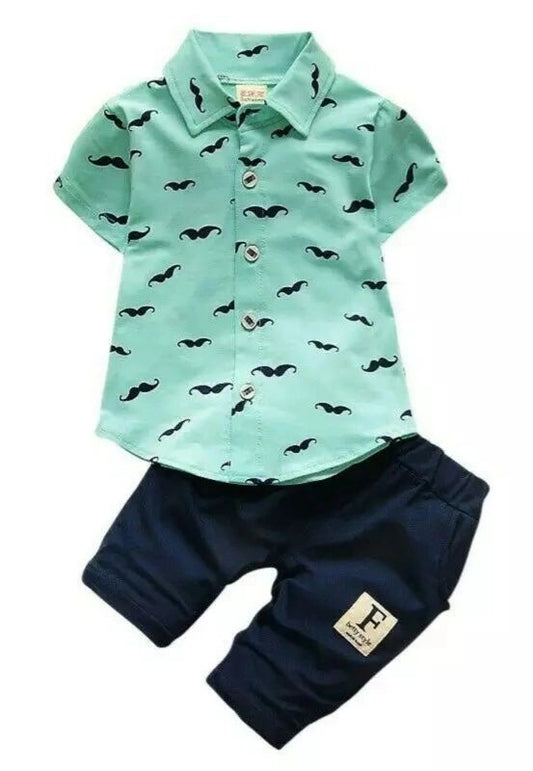 Turquoise Boys Mustache Outfit suit