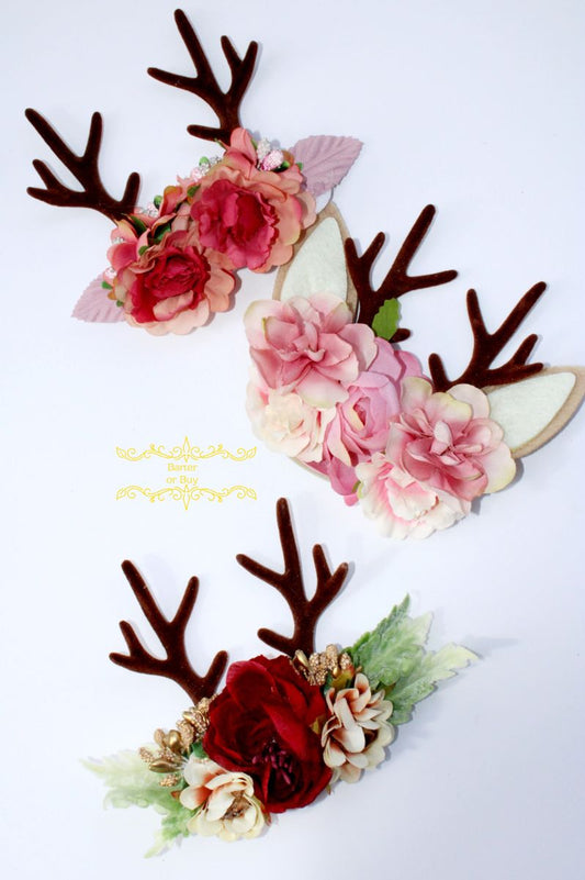 Small Floral Reindeer on Nylon Headband