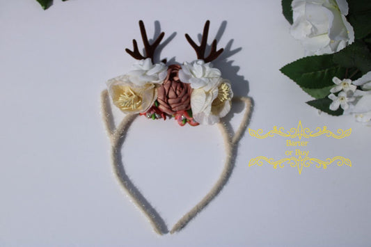 Floral Reindeer Antler Ivory Headband Toddler