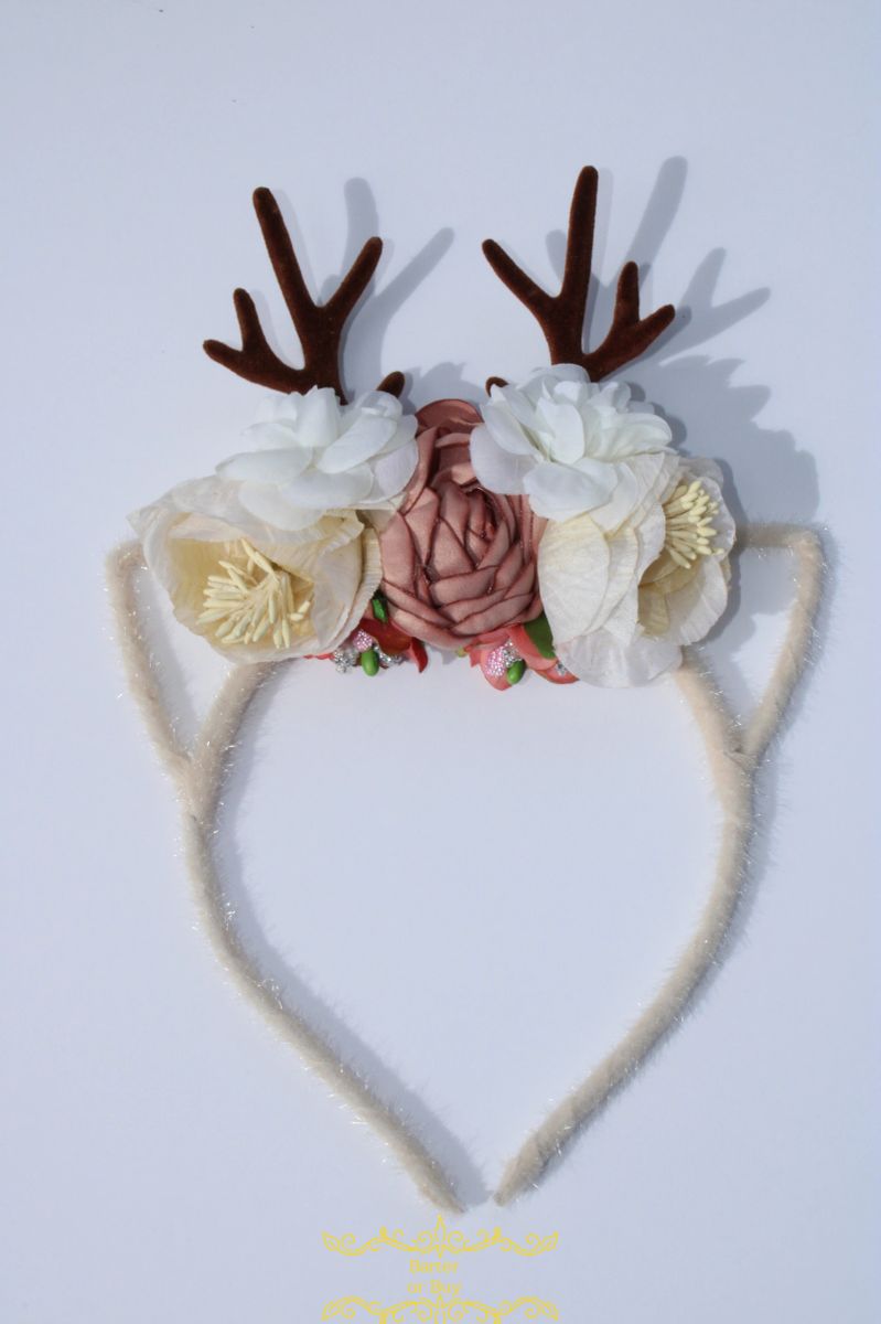 Floral Reindeer Antler Ivory Headband Toddler