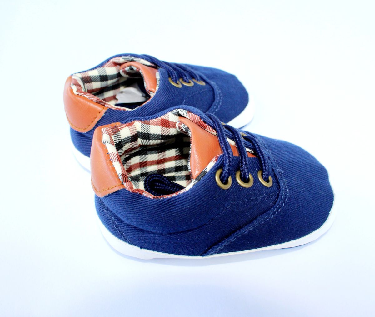 Navy Blue Canvas Soft Sole Crib Shoes