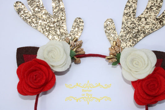 Golden Antler Reindeer Headband, Toddler