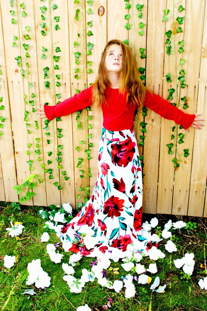 Red Floral Print Long Sleeved Dress