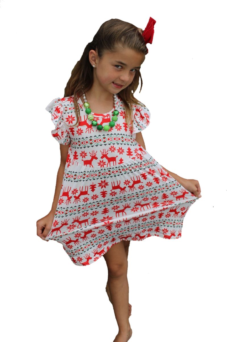 Reindeer Print Twirly Dress