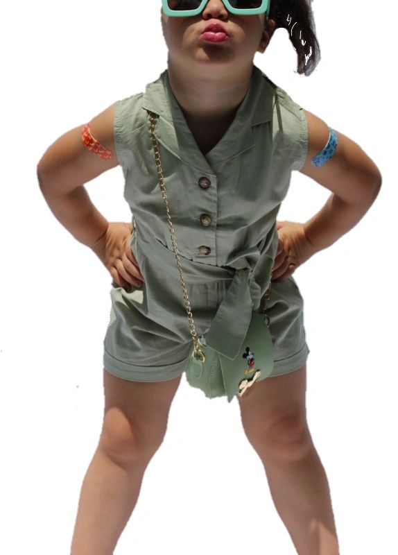 Girls Olive Button up Shorts Jumper