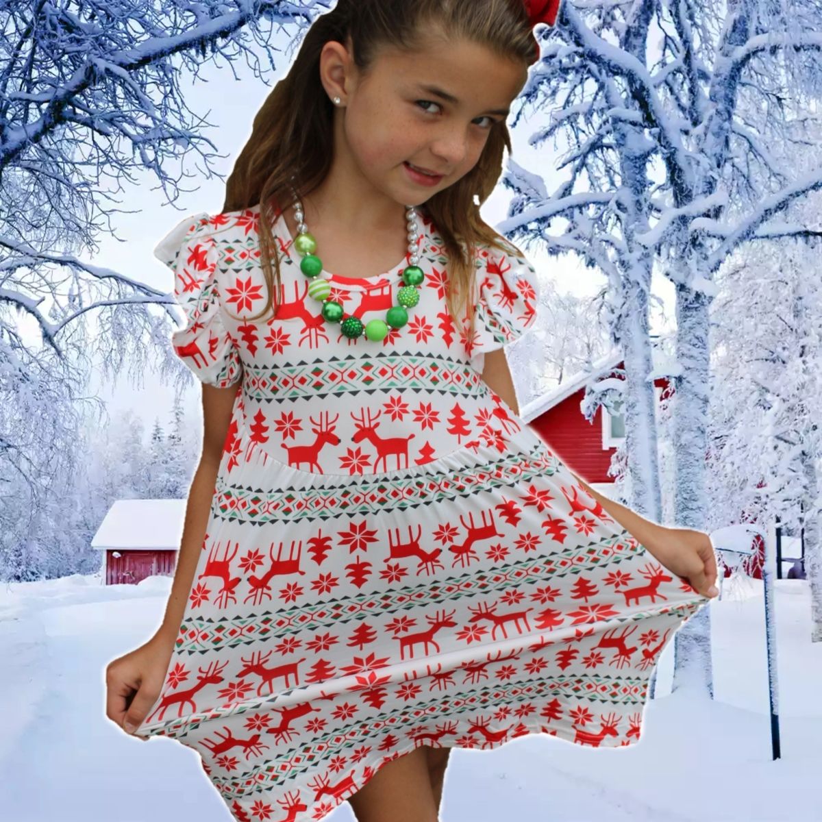 Reindeer Print Twirly Dress