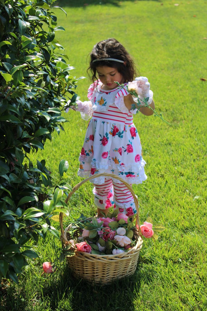 White Fields of Roses, Ruffles Galore 2pcs Outfit