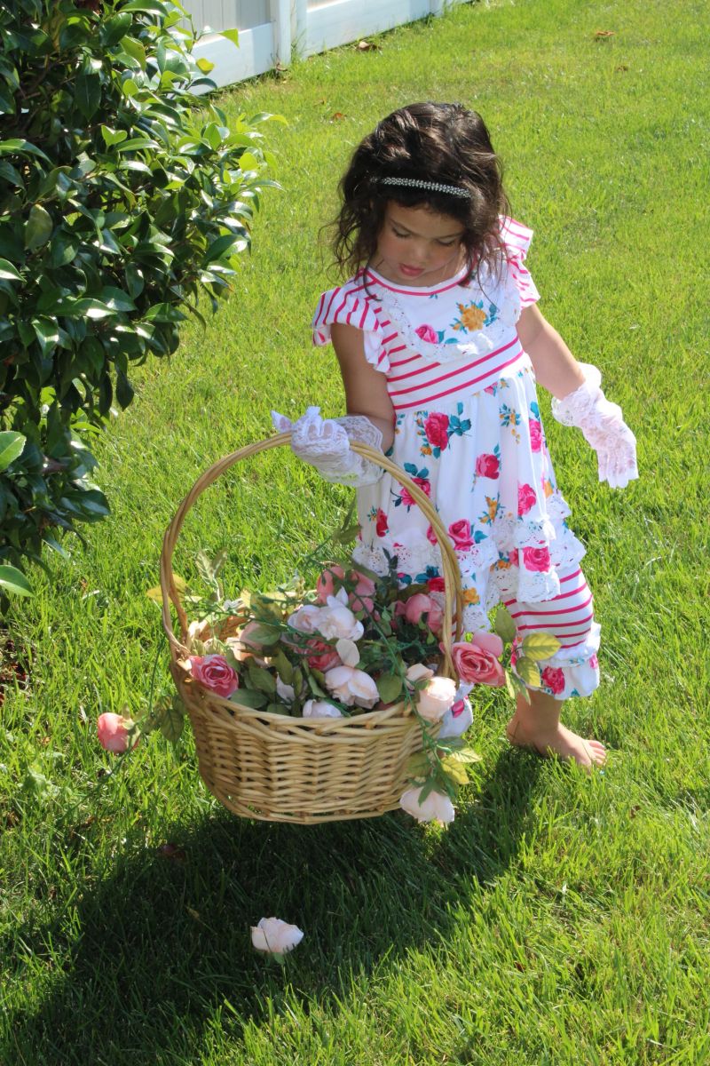 White Fields of Roses, Ruffles Galore 2pcs Outfit