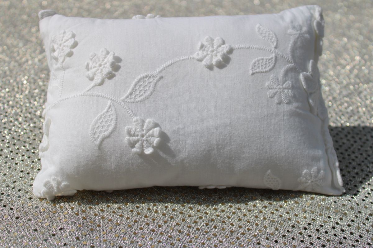 White Floral Embroidery Newborn Pillow Prop