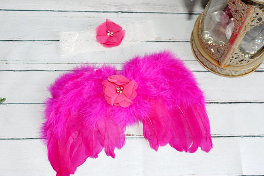 Hot Pink Angel Wings & Headband set