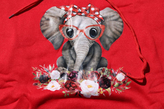 Elephant & Floral Red Hooded Sweat Shirt