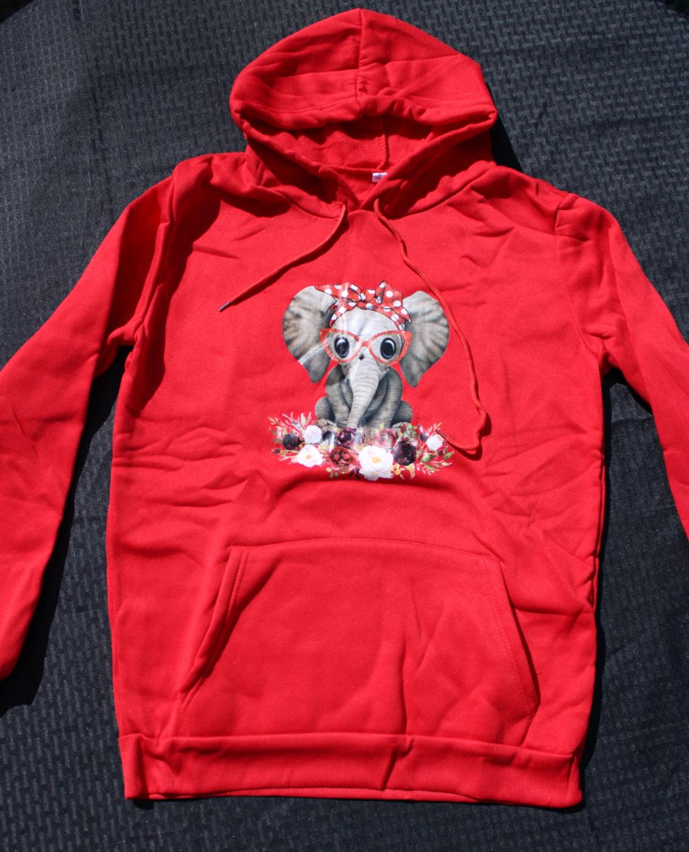 Elephant & Floral Red Hooded Sweat Shirt