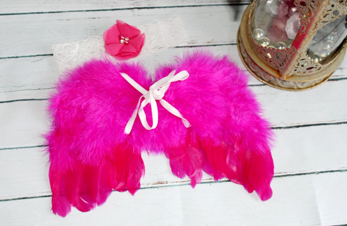 Hot Pink Angel Wings & Headband set