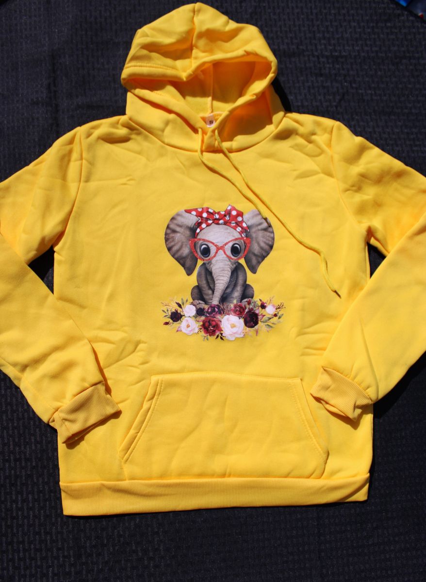 Elephant & Floral Yellow Hooded Sweat Shirt