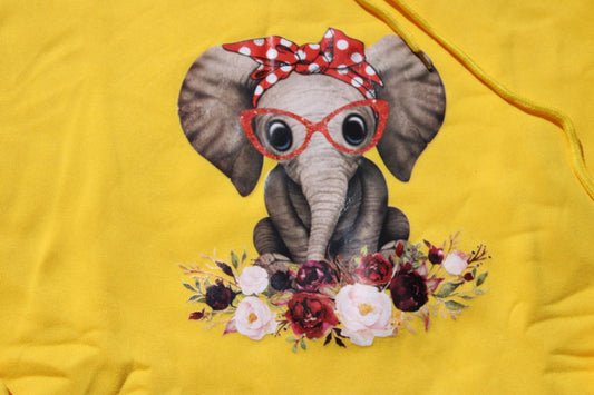 Elephant & Floral Yellow Hooded Sweat Shirt